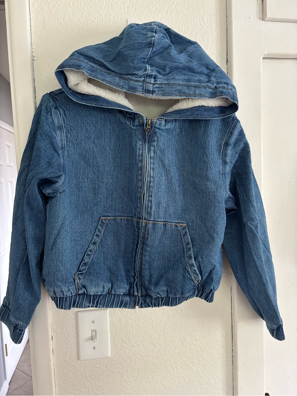 Cat & Jack Blue Denim Hooded Jacket with Sherpa Lining